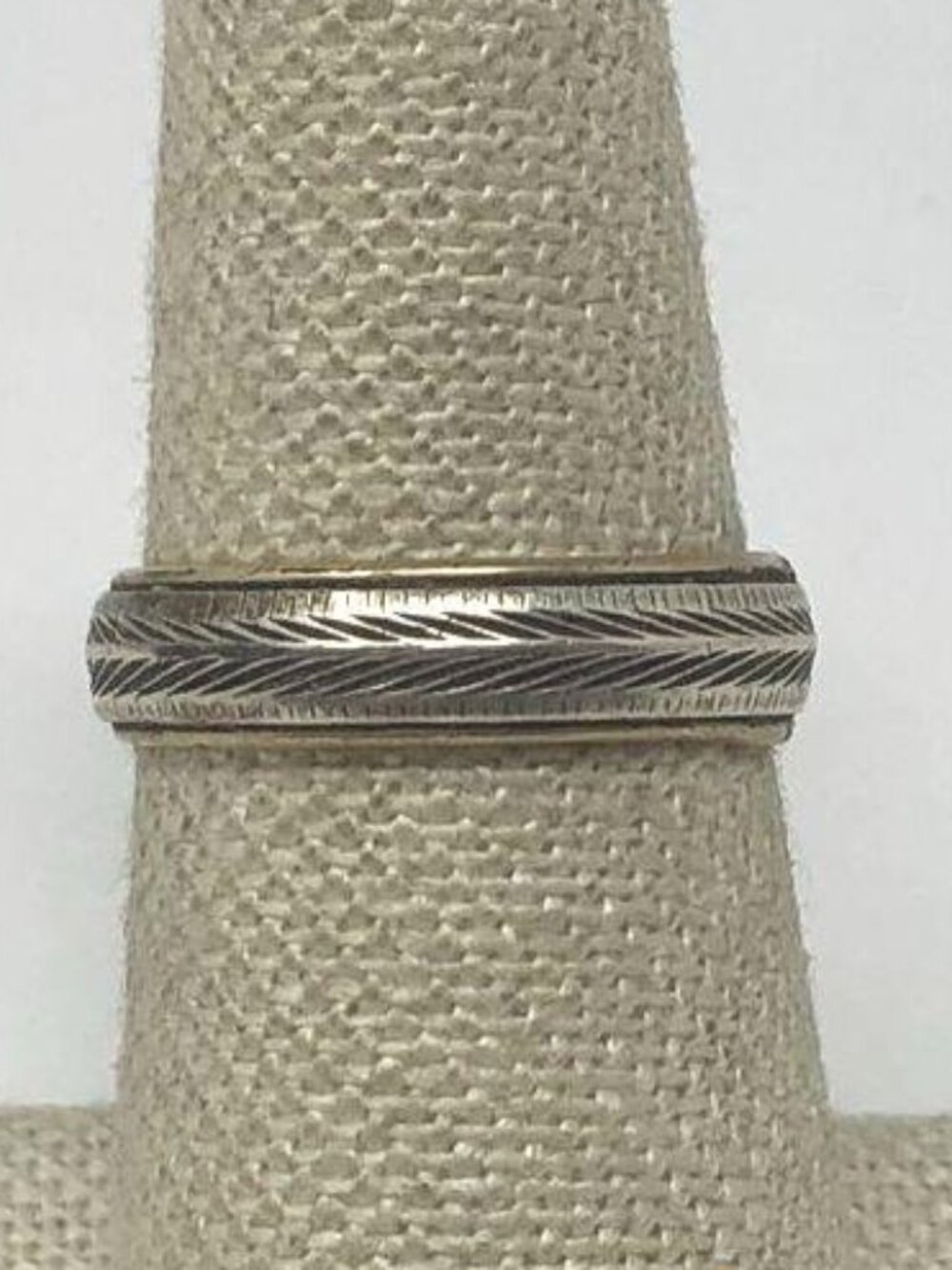 Sterling 925 Silver + 14K Gold Filled 4.8mm Wide Etched Band Ring Size 6.5/2.56g